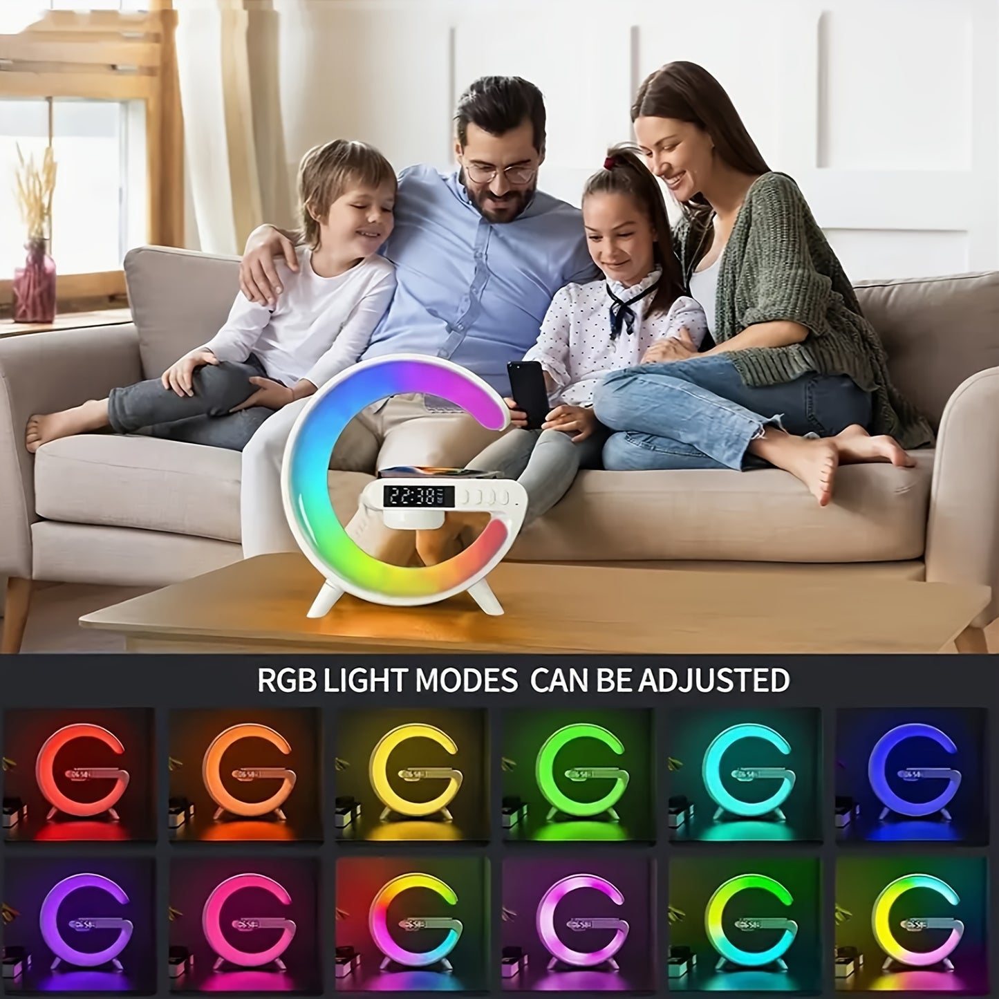 G63 Atmosphere Bedside Lamp - Color-Changing Ambient Lighting, High-Quality Audio Streaming, Convenient Phone Charging, Simulated Sunrise Wake-Up Light, Synchronized Music Beat Lighting - Wireless Speaker with Smartphone Char