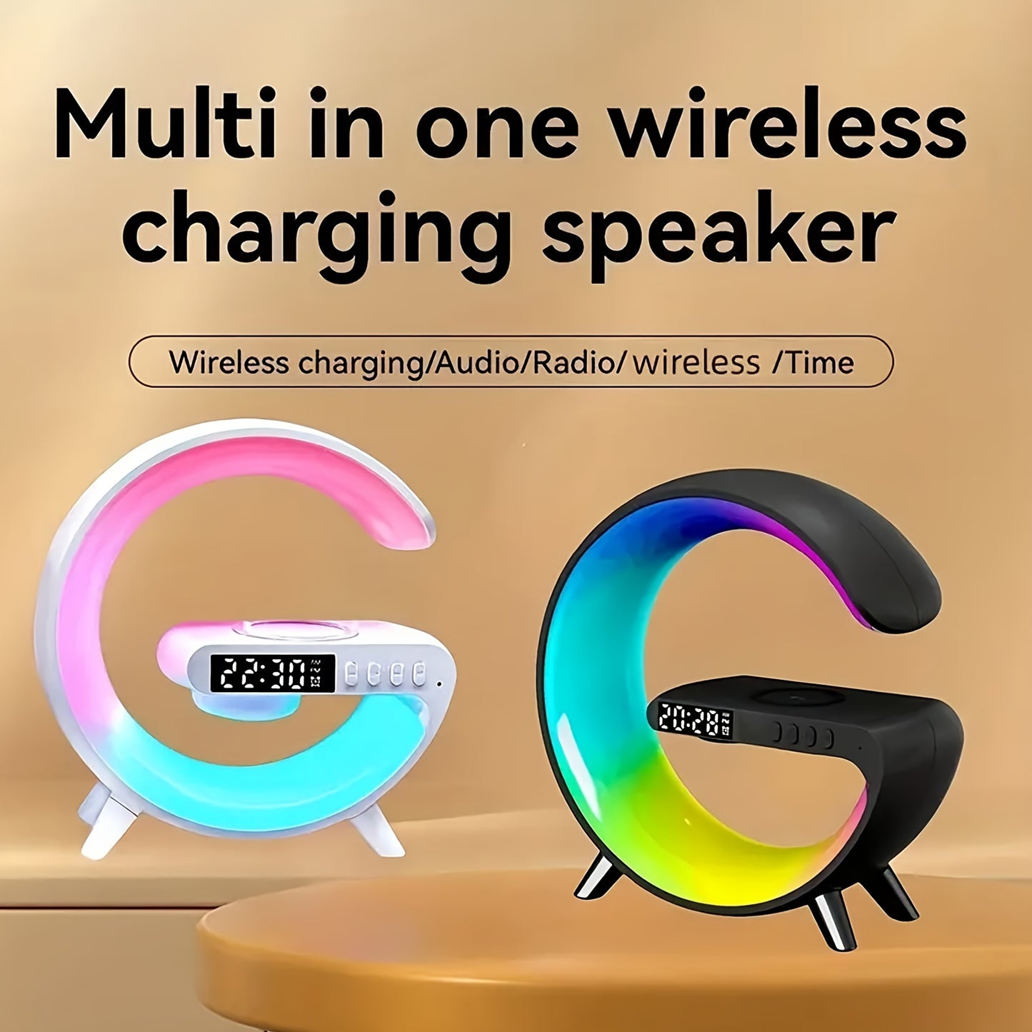 G63 Atmosphere Bedside Lamp - Color-Changing Ambient Lighting, High-Quality Audio Streaming, Convenient Phone Charging, Simulated Sunrise Wake-Up Light, Synchronized Music Beat Lighting - Wireless Speaker with Smartphone Char