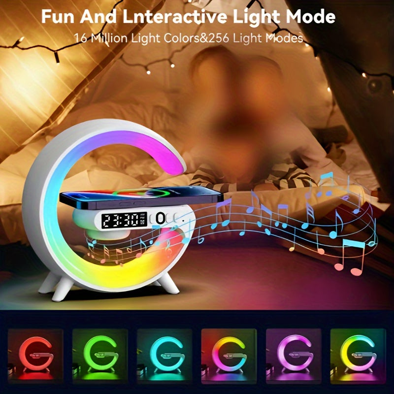 G63 Atmosphere Bedside Lamp - Color-Changing Ambient Lighting, High-Quality Audio Streaming, Convenient Phone Charging, Simulated Sunrise Wake-Up Light, Synchronized Music Beat Lighting - Wireless Speaker with Smartphone Char