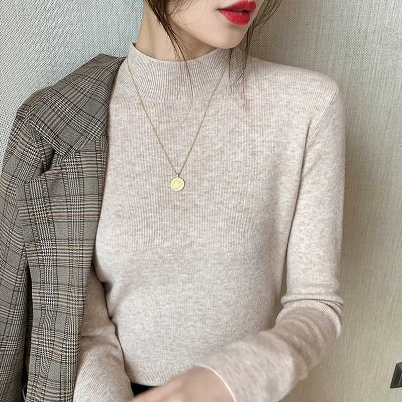 Premium Wool-Cotton Turtleneck Sweater for Women