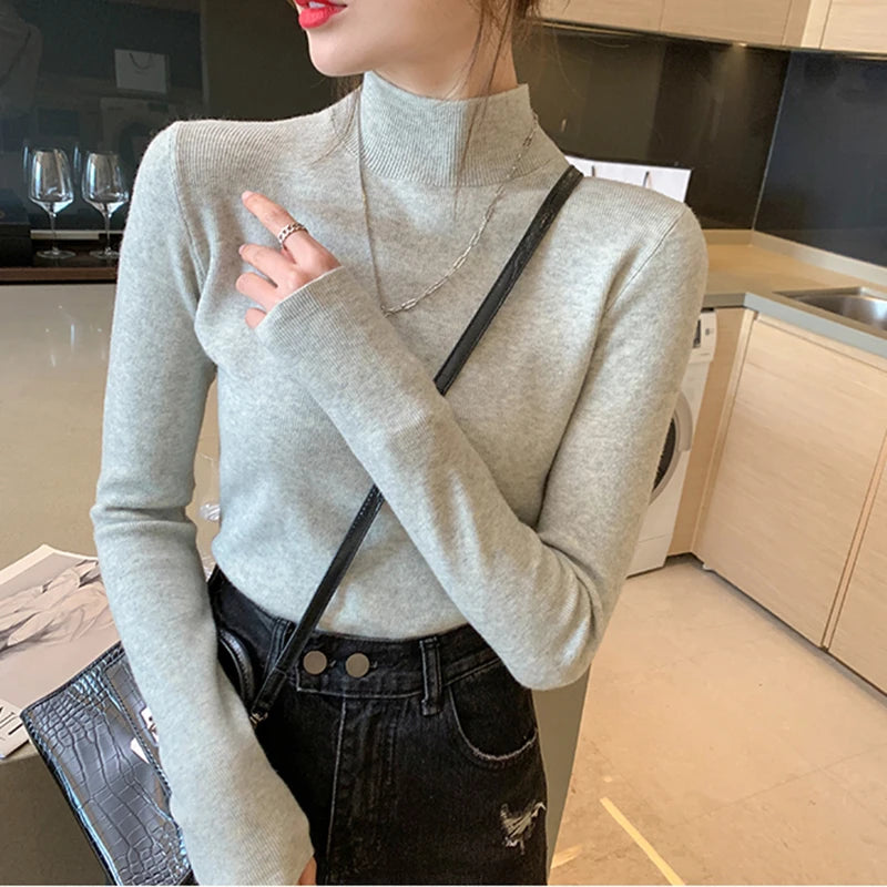 Premium Wool-Cotton Turtleneck Sweater for Women