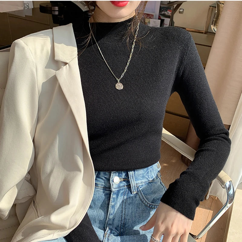 Premium Wool-Cotton Turtleneck Sweater for Women