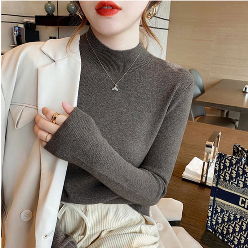 Premium Wool-Cotton Turtleneck Sweater for Women