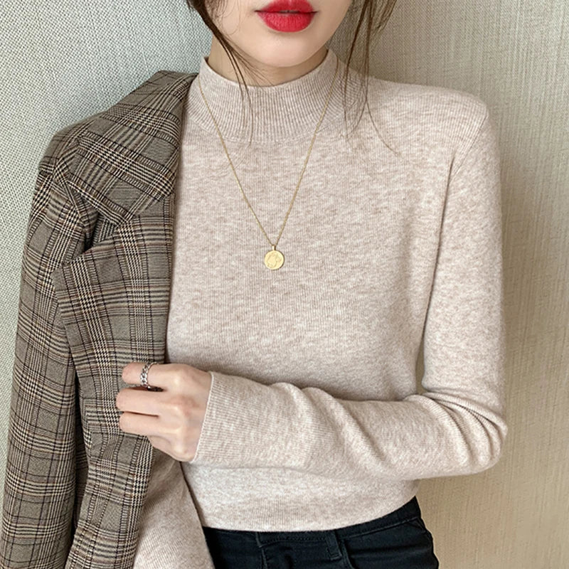 Premium Wool-Cotton Turtleneck Sweater for Women