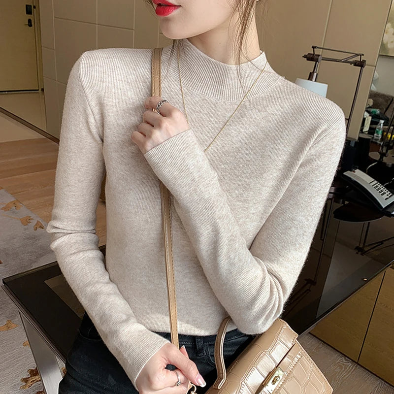 Premium Wool-Cotton Turtleneck Sweater for Women