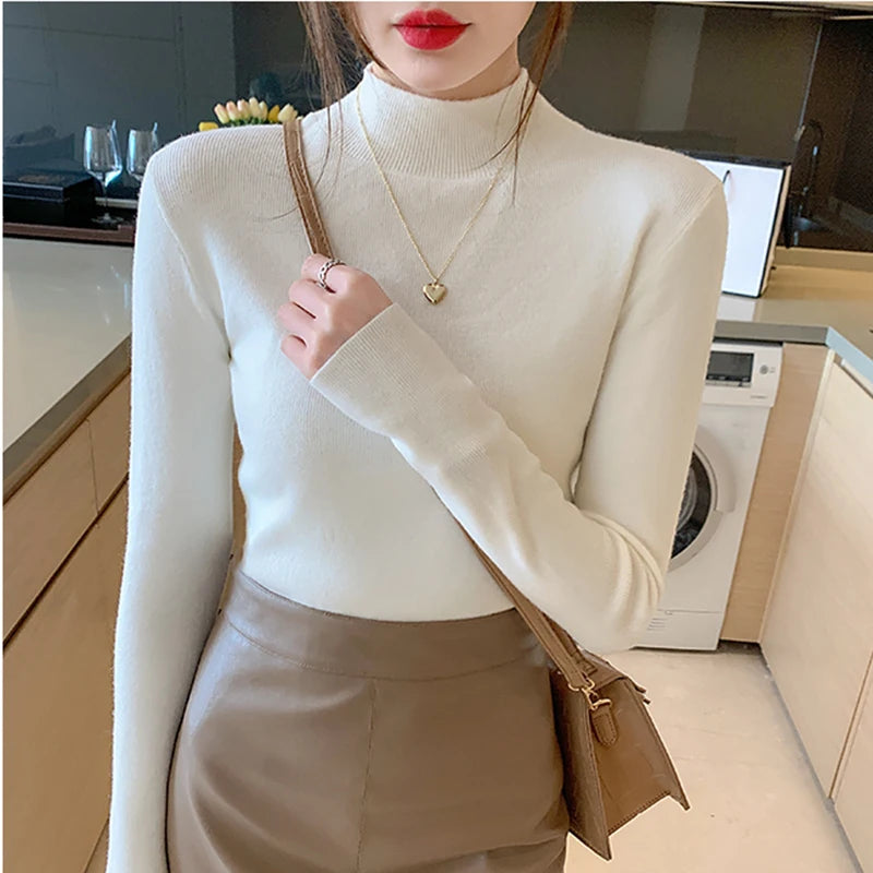 Premium Wool-Cotton Turtleneck Sweater for Women