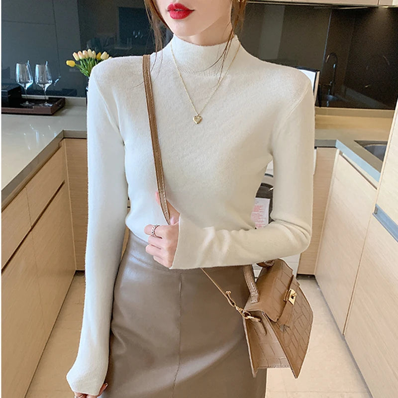 Premium Wool-Cotton Turtleneck Sweater for Women