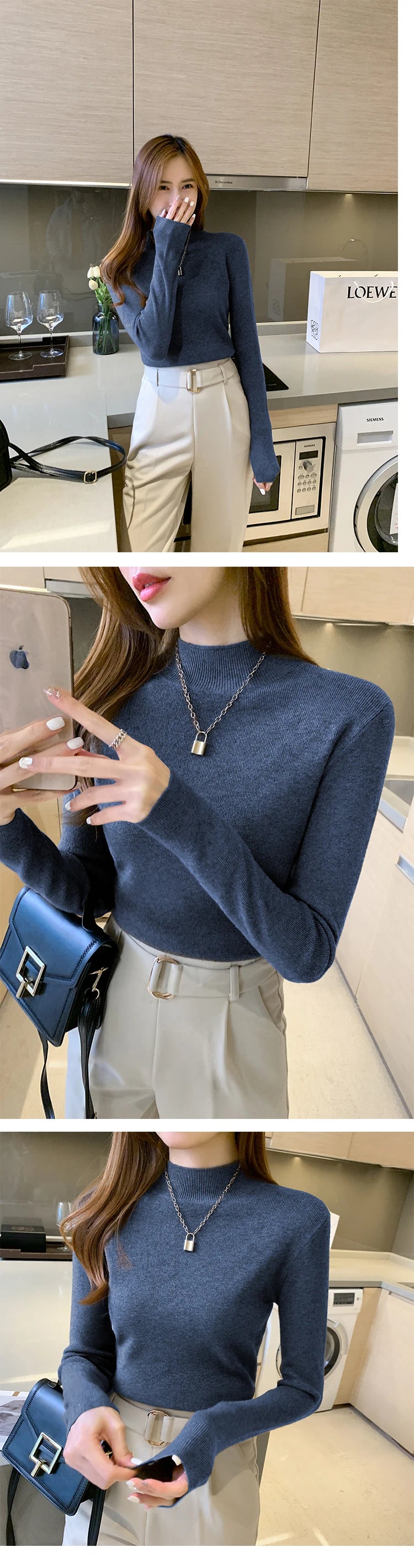 Premium Wool-Cotton Turtleneck Sweater for Women