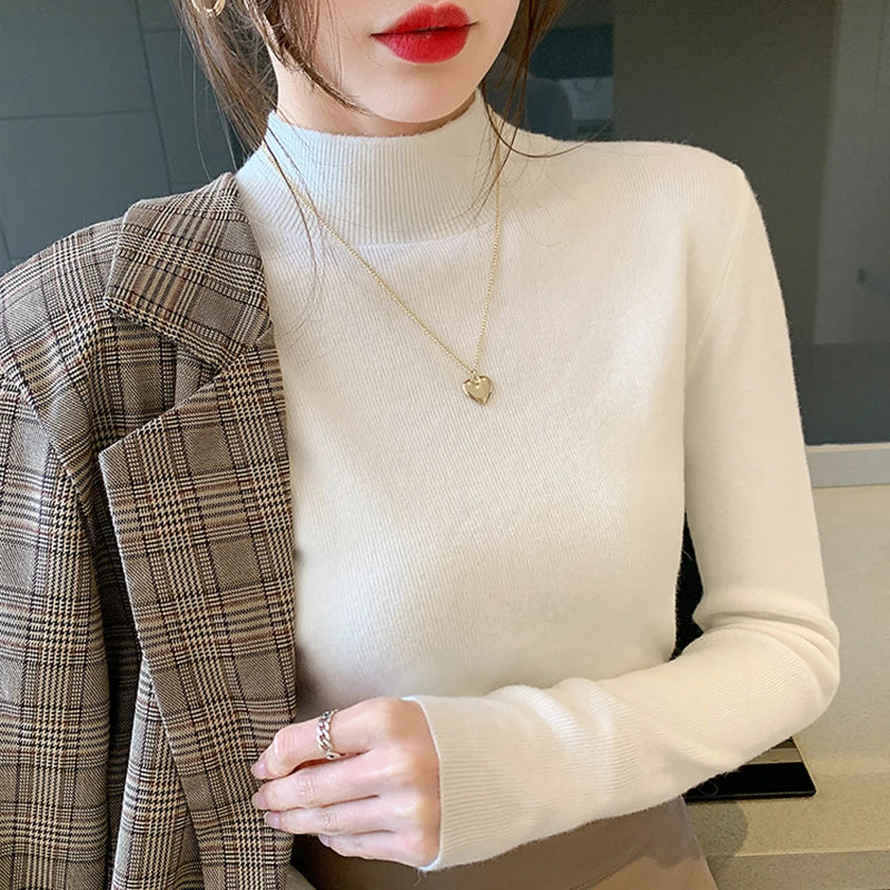 Premium Wool-Cotton Turtleneck Sweater for Women