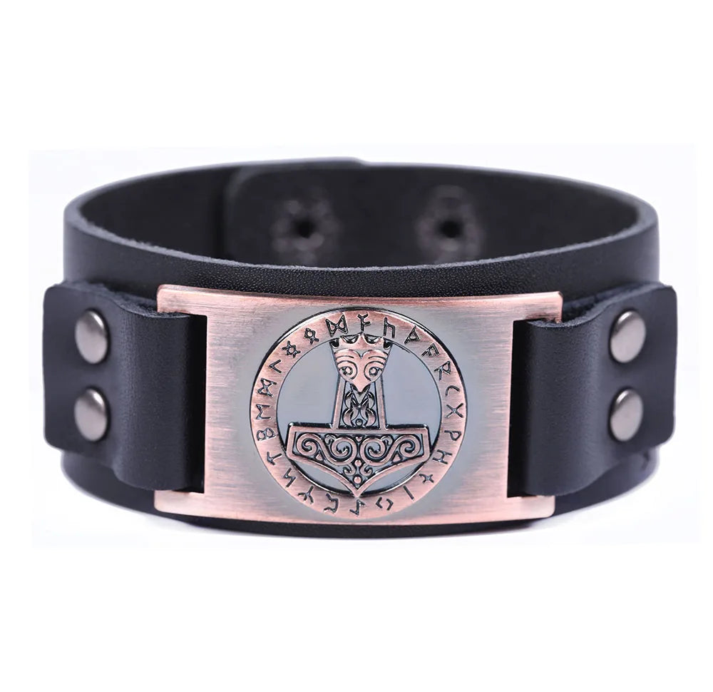 Handcrafted Thor's Hammer Leather Bracelet