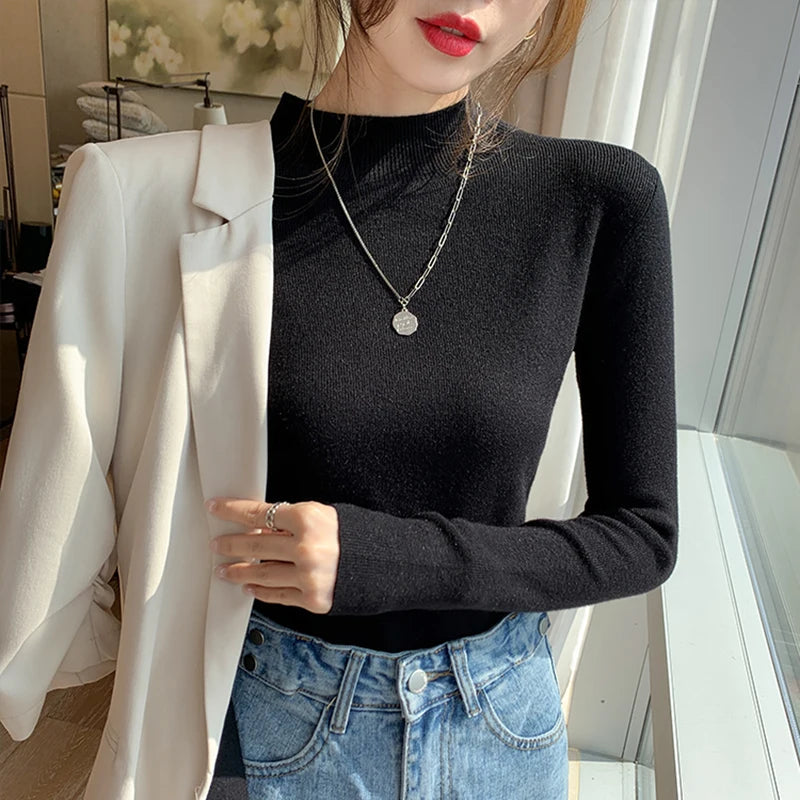 Premium Wool-Cotton Turtleneck Sweater for Women