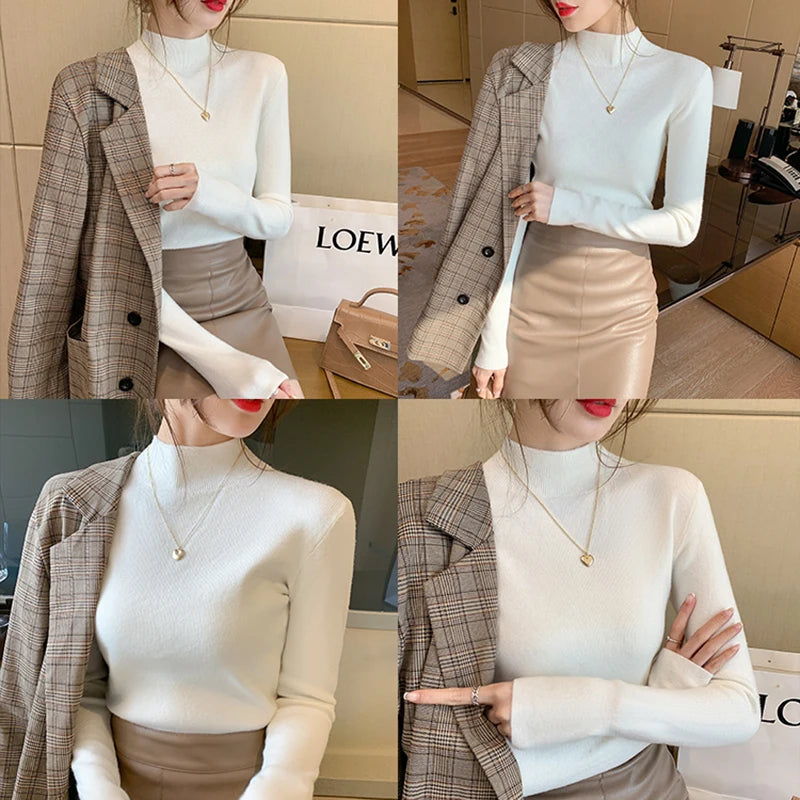 Premium Wool-Cotton Turtleneck Sweater for Women