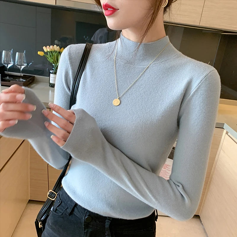 Premium Wool-Cotton Turtleneck Sweater for Women