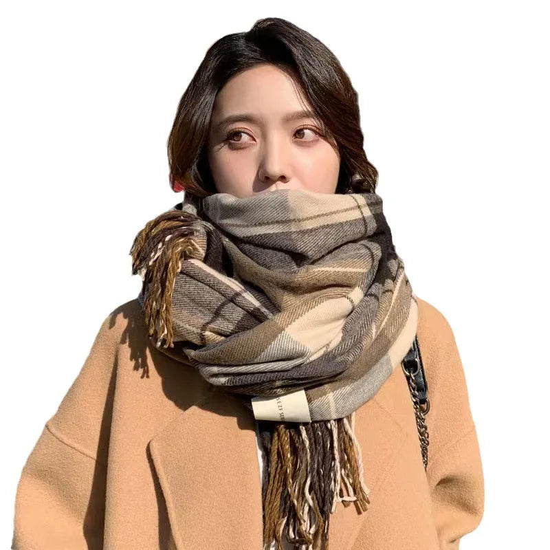 Scarf Women's Winter With Classic Plaid Thicken Student Long Shawl Lovers Neck Thicken to Keep Warm