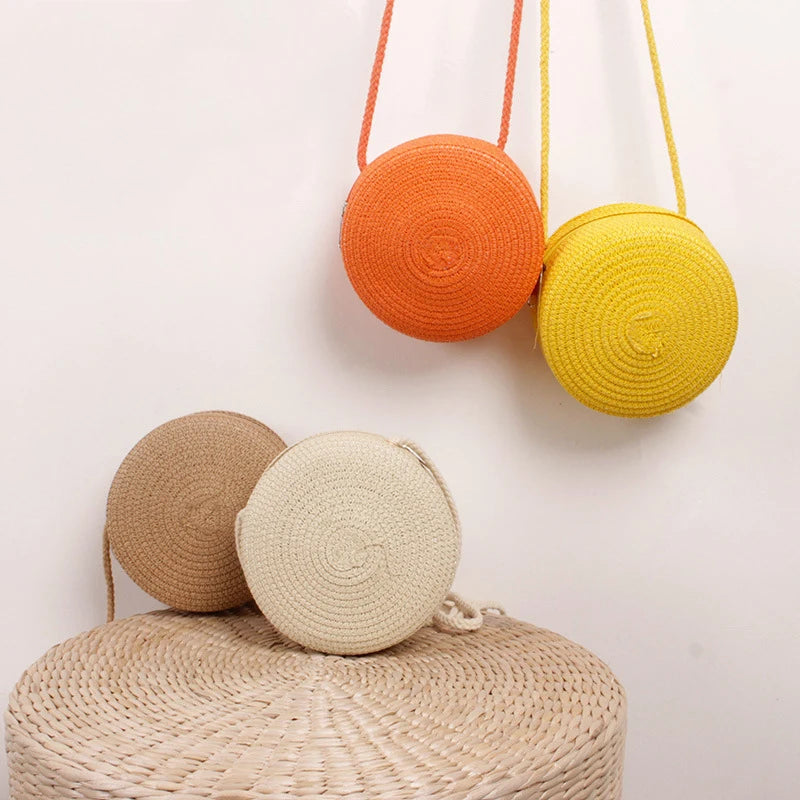 Handwoven Round Straw Crossbody Bag