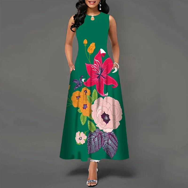 Floral Bohemian Maxi Dress with Pockets