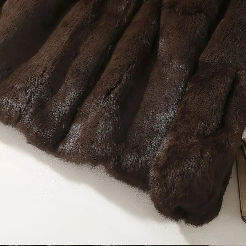 Luxury Real Rex Rabbit Fur Coat with Fox Fur Collar