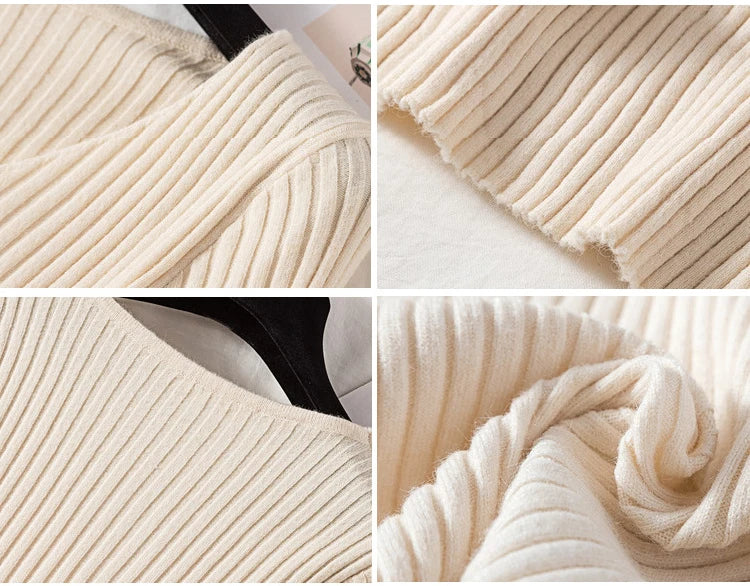 Women's Long Sleeve Knitted V Neck Pullover Sweater