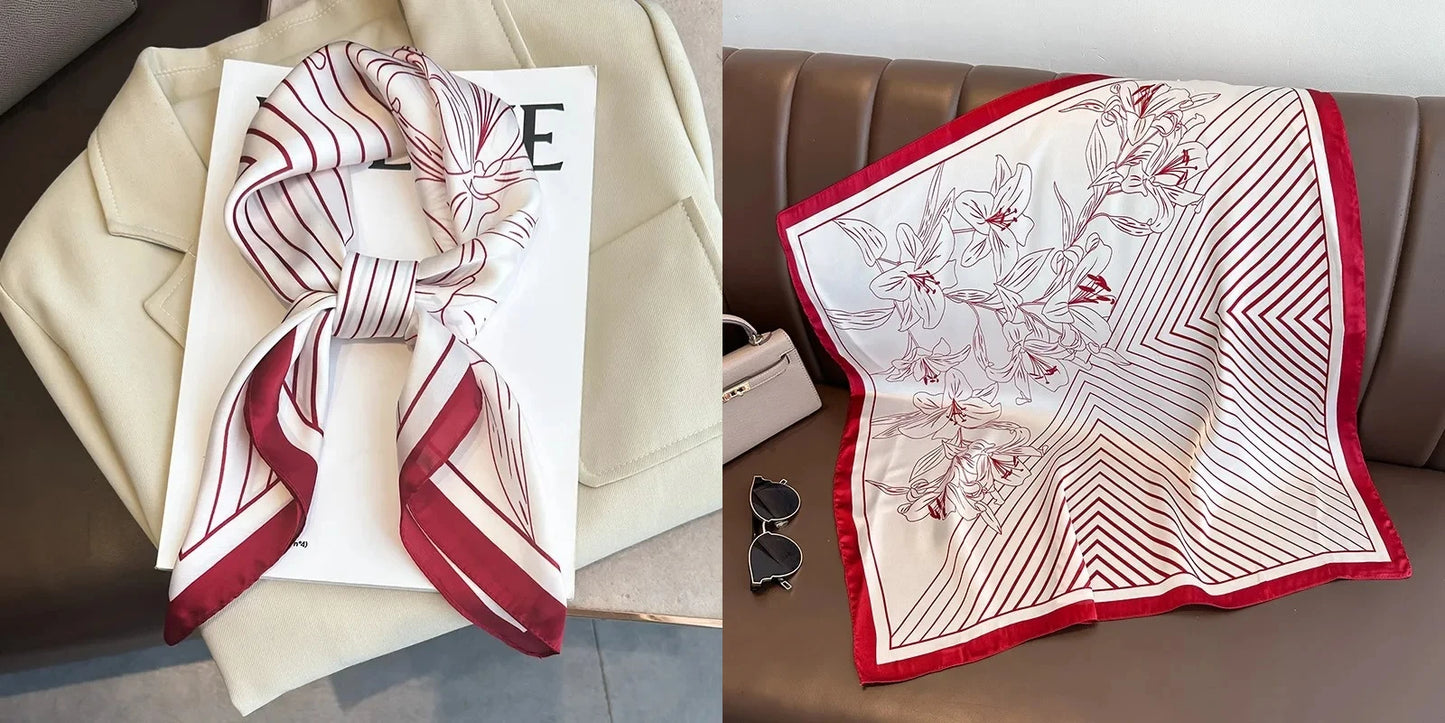 Elegant Floral Silk-Feel Square Scarf - 60-80cm Versatile Women's Neck Scarf