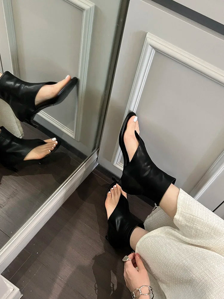 Eilyken Street Style Open Head Toe Low Heels Sandals Woman Design Zipper Boot Party Elegance Flip Flops Shoes
