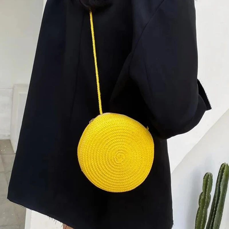 Handwoven Round Straw Crossbody Bag