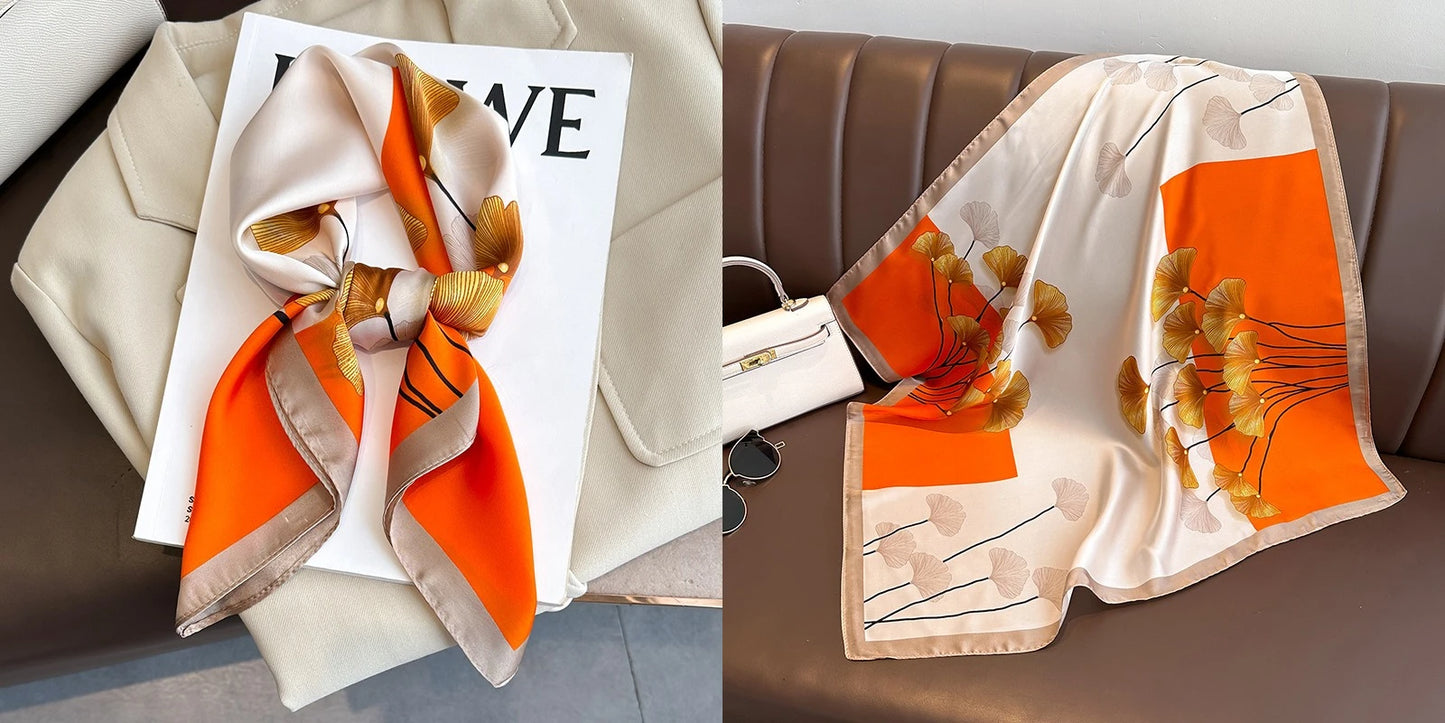 Elegant Floral Silk-Feel Square Scarf - 60-80cm Versatile Women's Neck Scarf