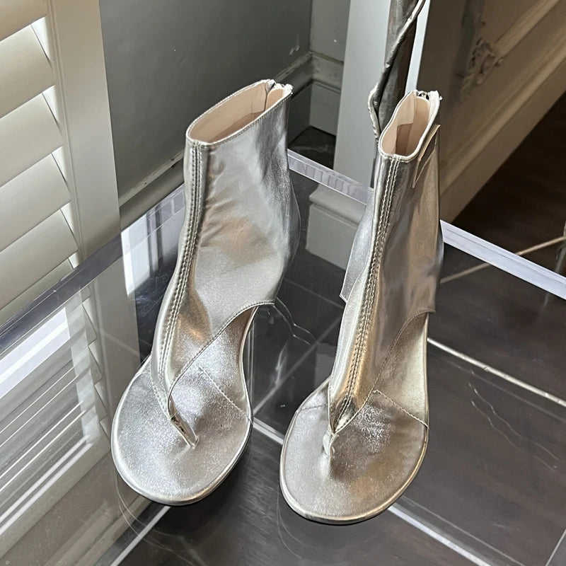 Eilyken Street Style Open Head Toe Low Heels Sandals Woman Design Zipper Boot Party Elegance Flip Flops Shoes
