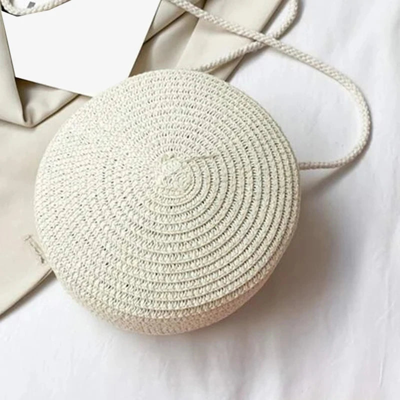 Handwoven Round Straw Crossbody Bag