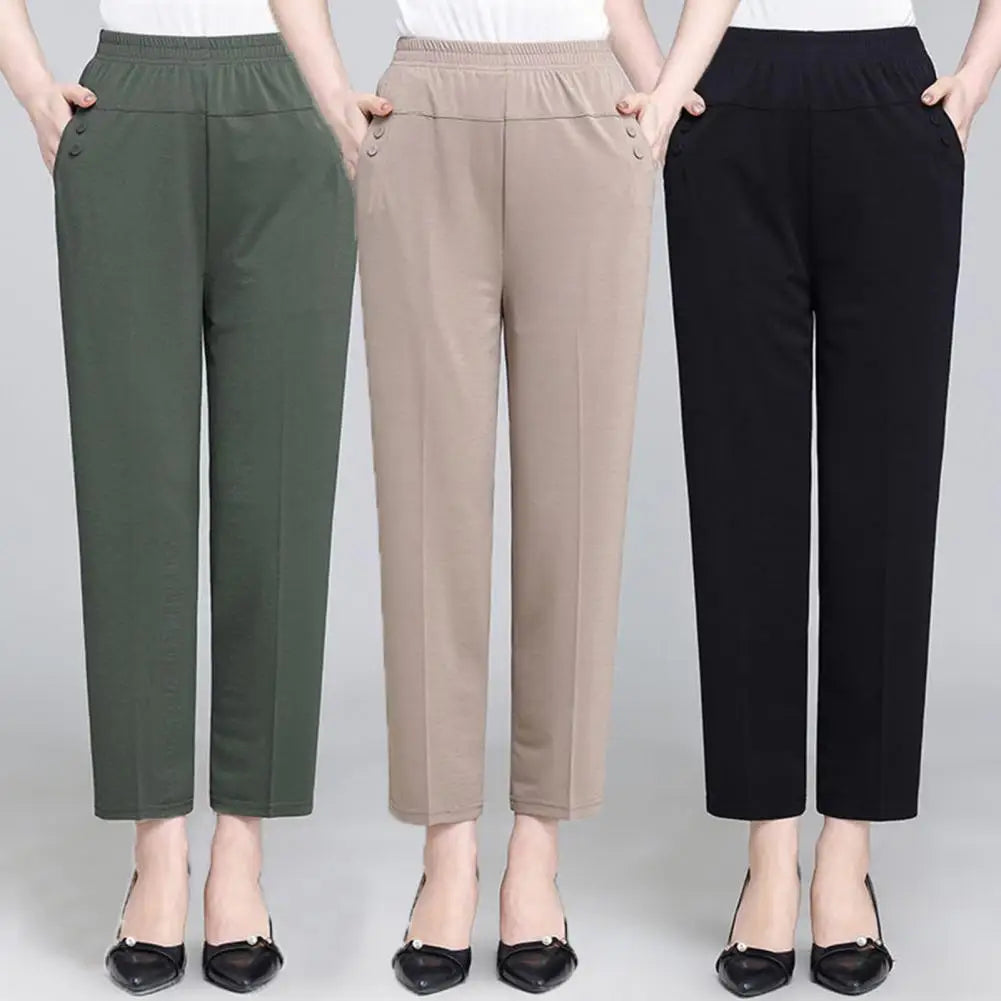 Middle Aged Old Women Spring Summer Pants Thin Elastic Waist Loose Cotton Mother Pants Casual Female Trousers