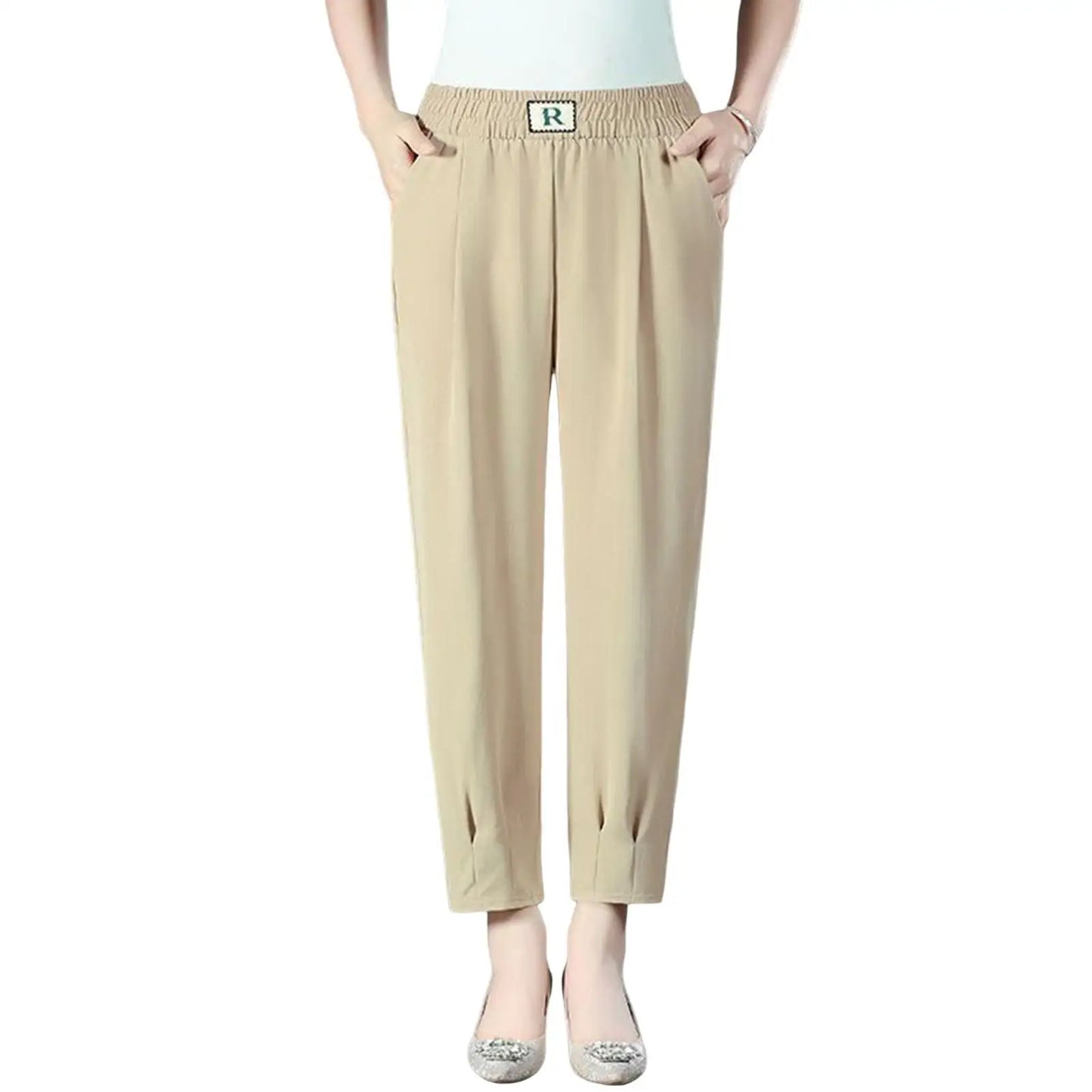 Middle Aged Old Women Spring Summer Pants Thin Elastic Waist Loose Cotton Mother Pants Casual Female Trousers