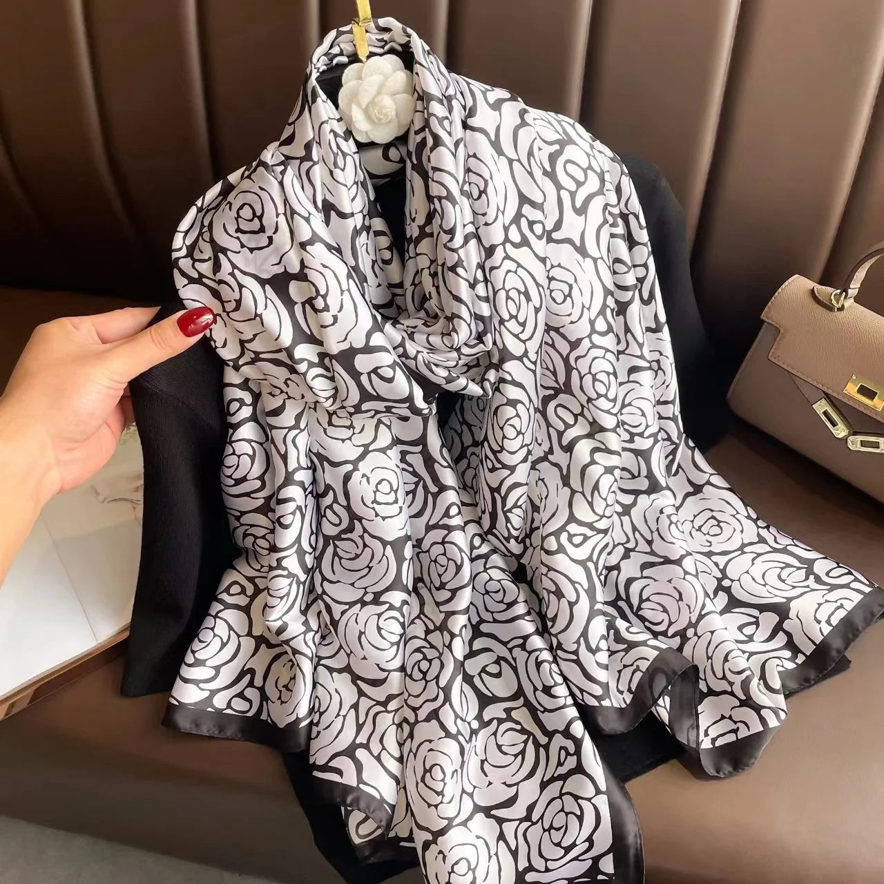 180x90 Cm Large Silk Soft Scarf Women Stylish Print Long Shawl Handkerchief Summer Elegant Travel Wrap Hot