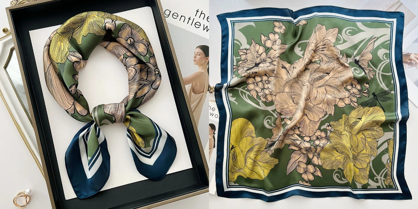 Elegant Floral Silk-Feel Square Scarf - 60-80cm Versatile Women's Neck Scarf