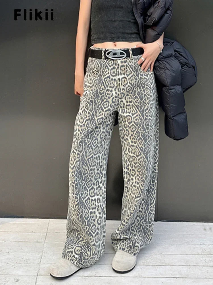 Y2K High-Waisted Leopard Print Big Jeans Pant