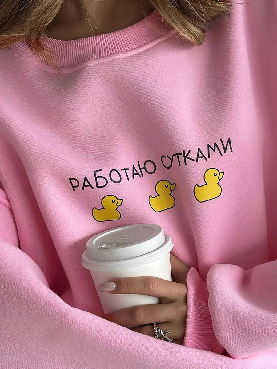 Oversized Women's Cotton Blend Print Sweatshirt