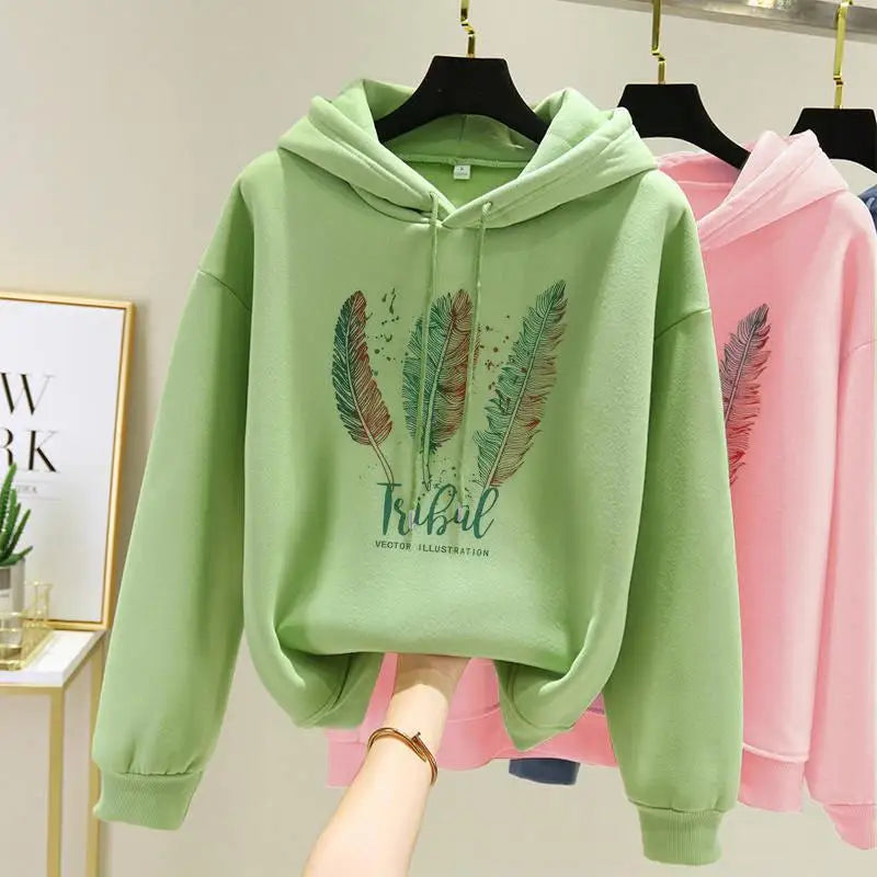Women's Cozy Feather Print Hoodie