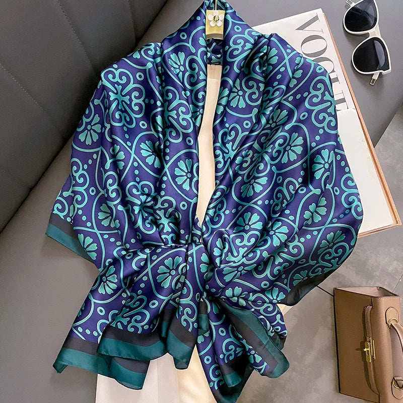 180x90 Cm Large Silk Soft Scarf Women Stylish Print Long Shawl Handkerchief Summer Elegant Travel Wrap Hot