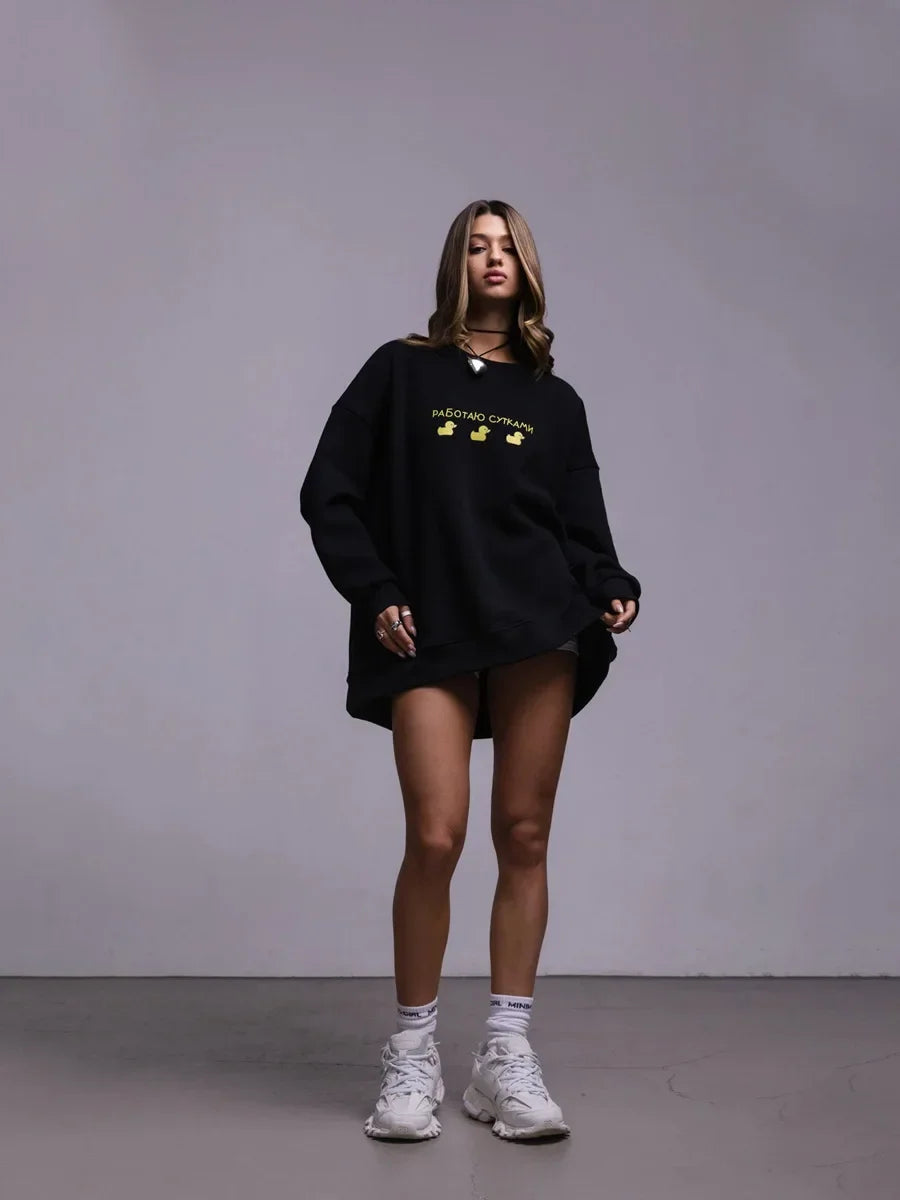 Oversized Women's Cotton Blend Print Sweatshirt