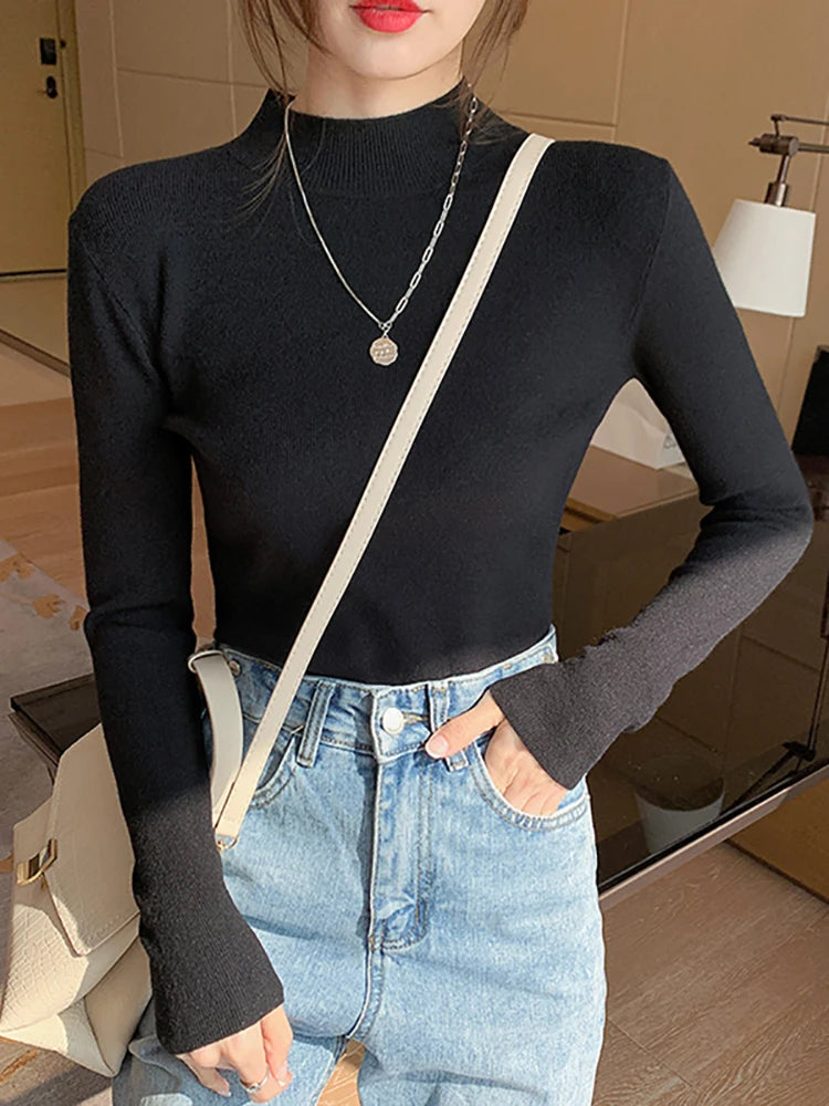 Premium Wool-Cotton Turtleneck Sweater for Women