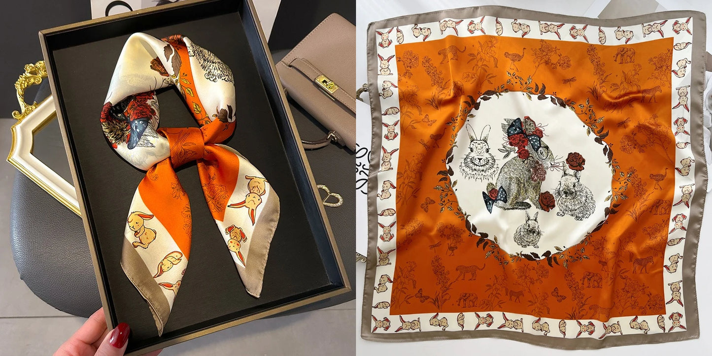 Elegant Floral Silk-Feel Square Scarf - 60-80cm Versatile Women's Neck Scarf