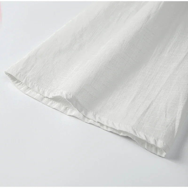 Elegant V-Neck Cotton Linen Blouse