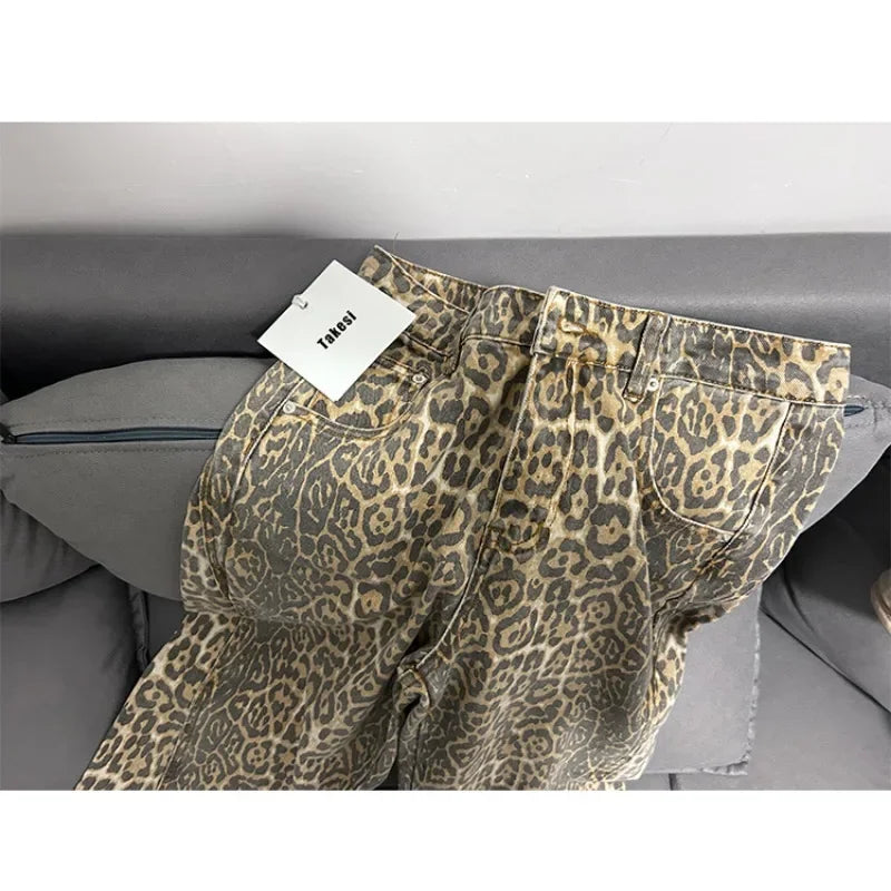 Y2K High-Waisted Leopard Print Big Jeans Pant