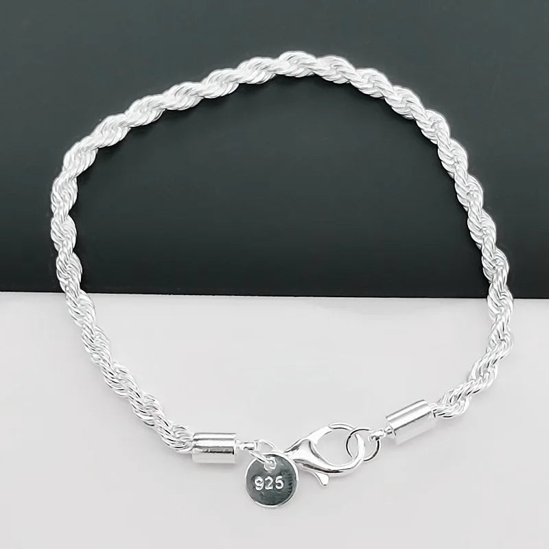 Handcrafted 925 Sterling Silver Twisted Rope Bracelet