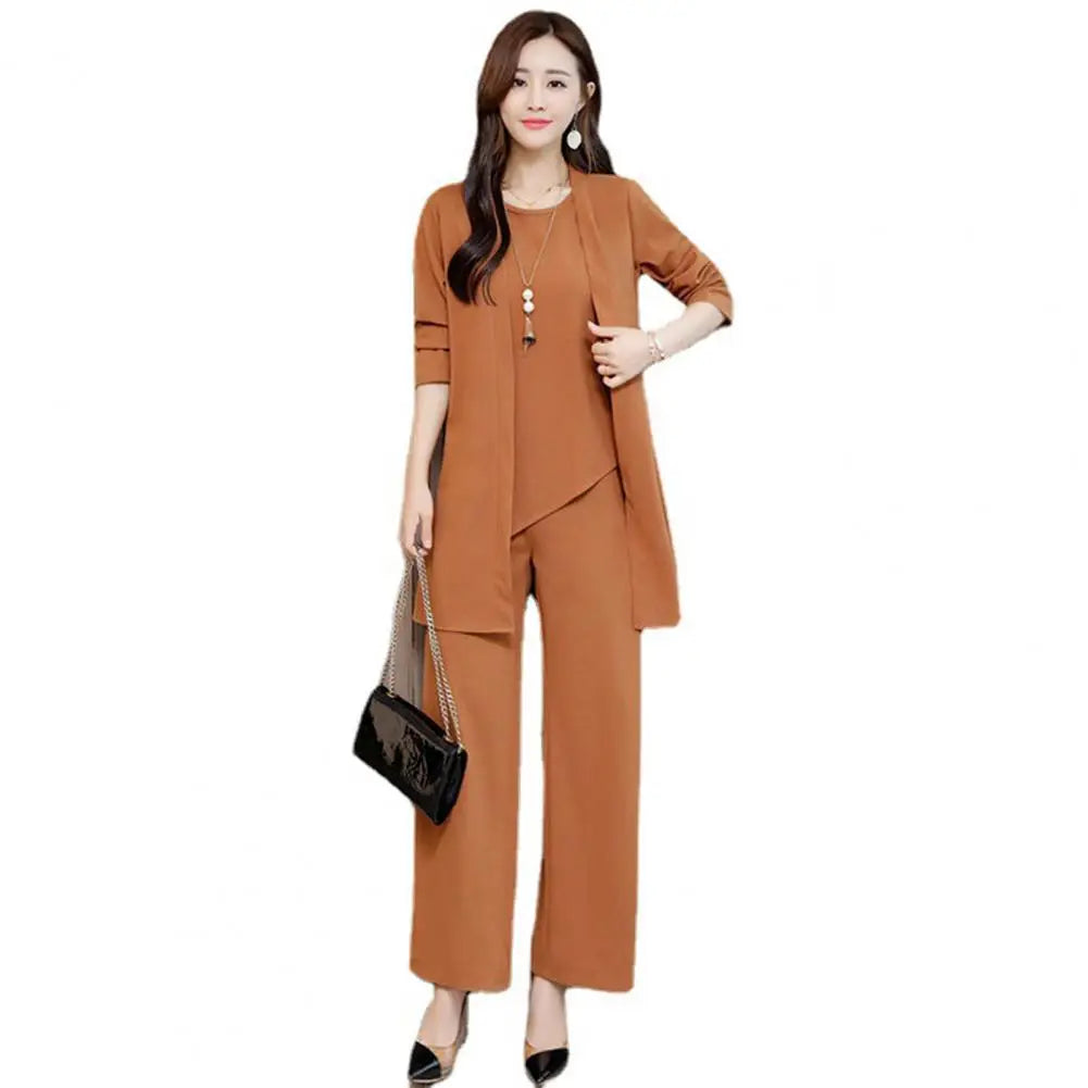 Trendy Irregular Hem Comfortable Vest Top Wide Leg Pants Mid-length Coat Set Breathable Loose Outfit Daily Clothing