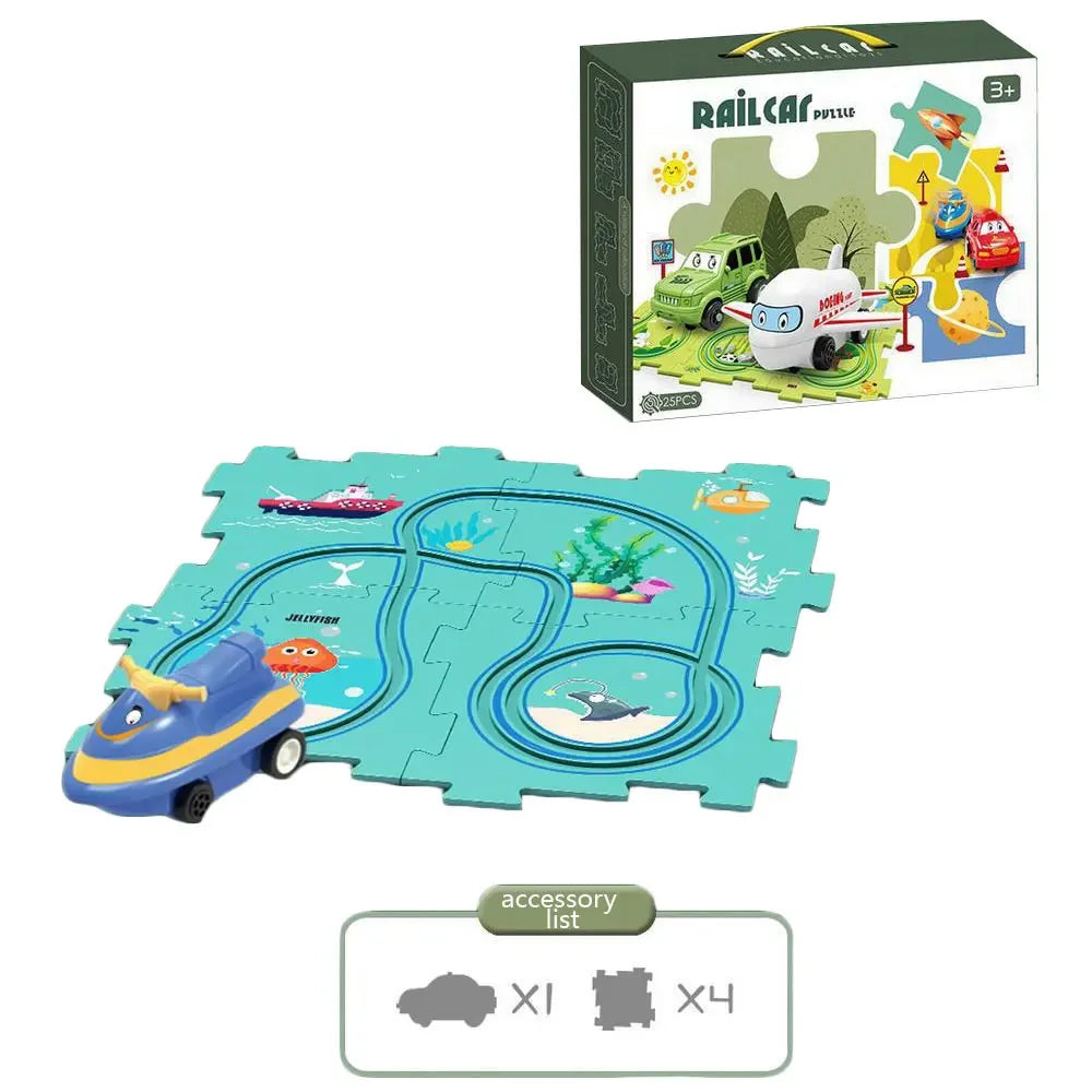 Puzzle Racer Kids Car Track Set Plastic Floor Puzzles for 3 4 5 6 Year Old Boys Montessori Toys Brain Toys 2024 NEW