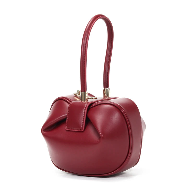 Burminsa Cowhide Genuine Leather Spherical Small Tote Bag For Women 2025 Trend Designer Evening Purse Top Handle Ladies Handbags