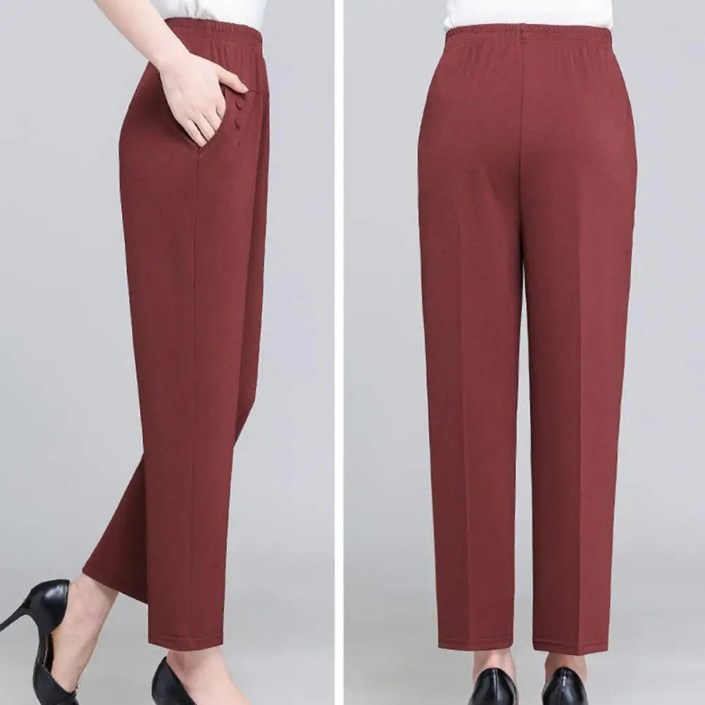 Middle Aged Old Women Spring Summer Pants Thin Elastic Waist Loose Cotton Mother Pants Casual Female Trousers