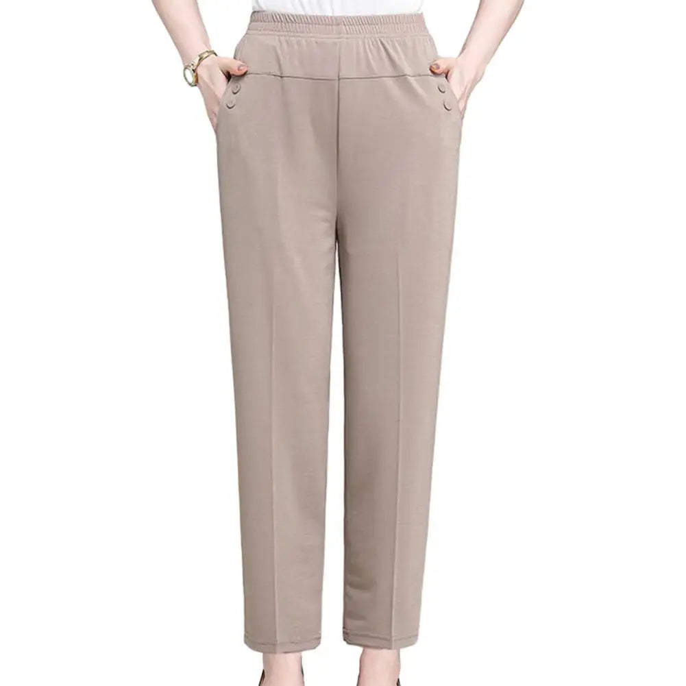 Middle Aged Old Women Spring Summer Pants Thin Elastic Waist Loose Cotton Mother Pants Casual Female Trousers