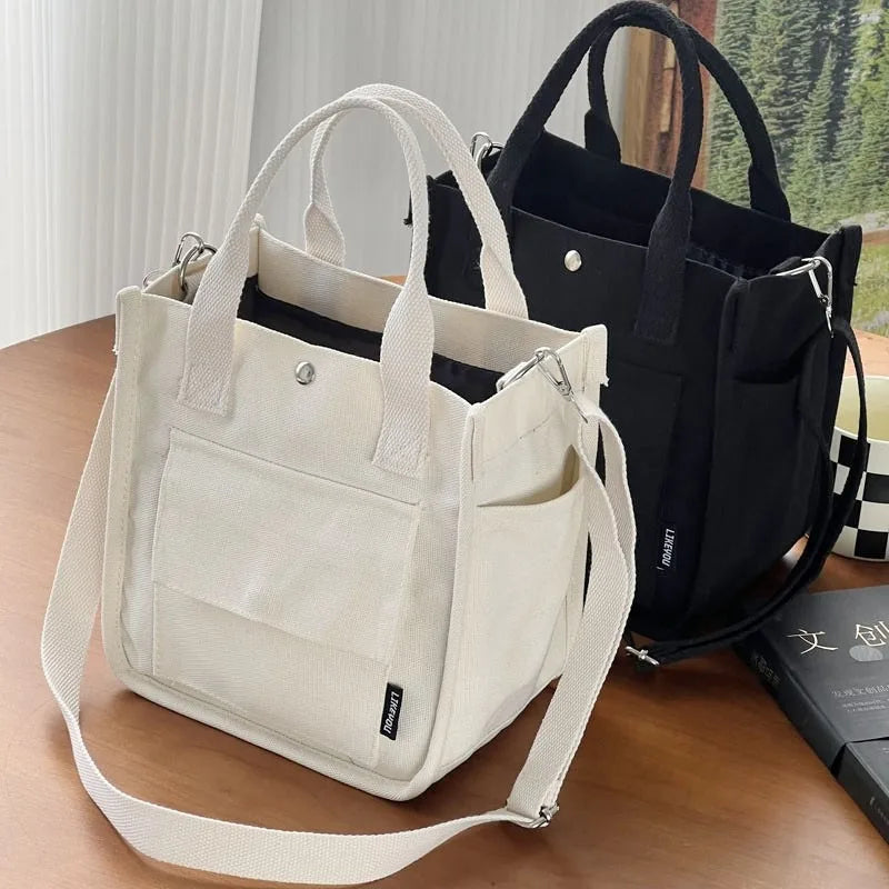 Multi Pocket Tote Canvas Bag Handheld Crossbody Bag Minimalist Design Versatile Handheld Bag Convenient Meal Box Bag