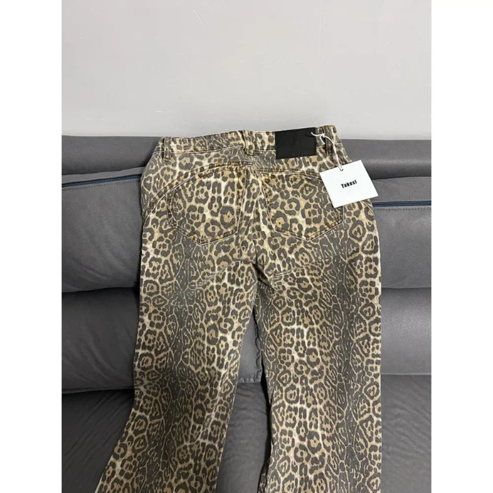 Y2K High-Waisted Leopard Print Big Jeans Pant