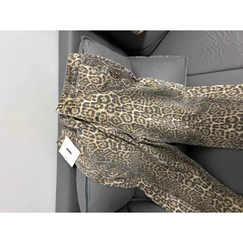 Y2K High-Waisted Leopard Print Big Jeans Pant